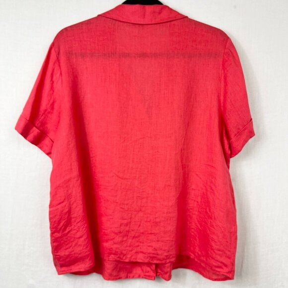 Andrew Marc 100% Linen Short Sleeve Blouse Womens M Lagenlook Beach Mature Pink - Picture 5 of 8
